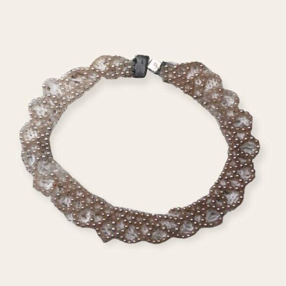 Vintage Faux Pearl Bib Scalloped Beaded Necklace - Picture 1 of 10